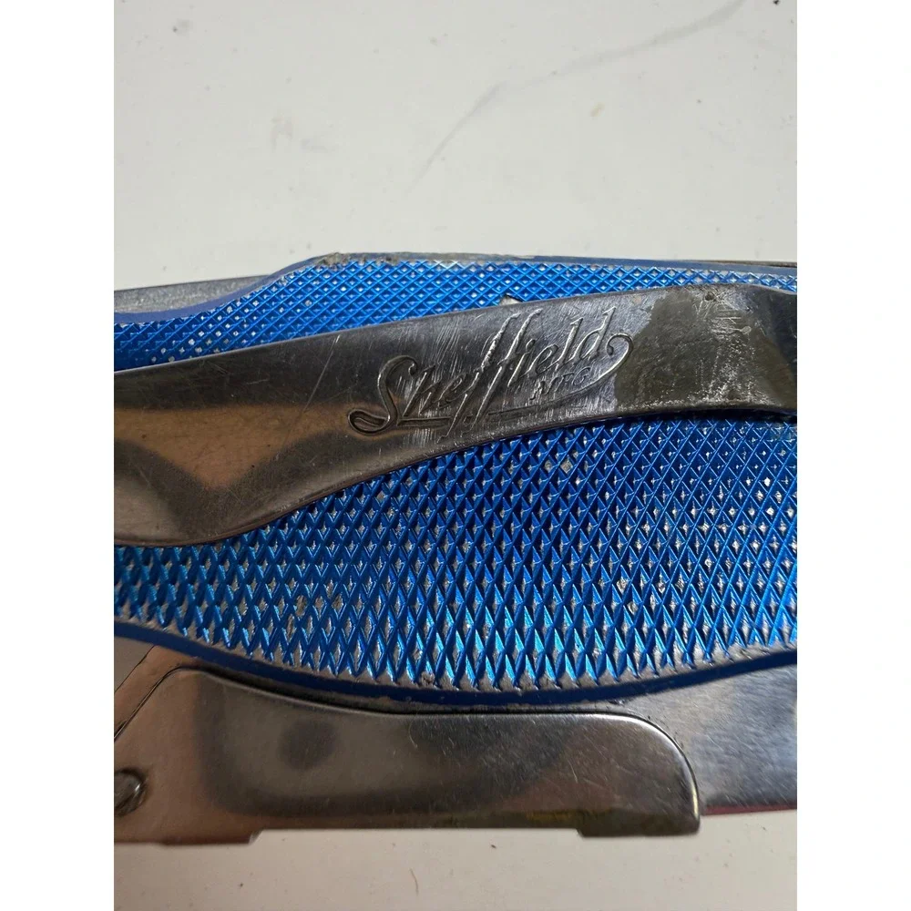 Sheffield Folding Utility Knife Blue Textured Aluminum Handle Pocket Clip